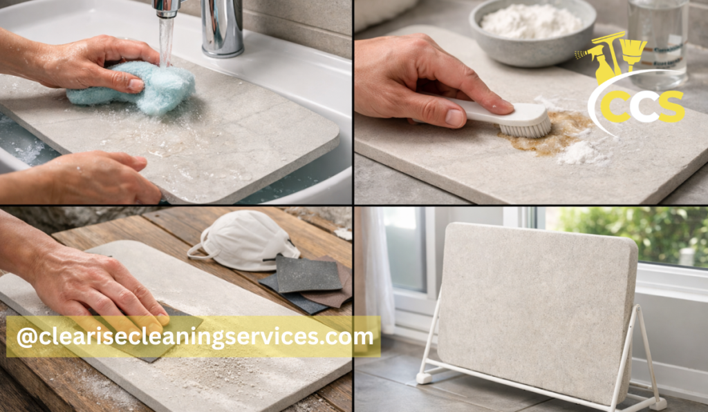 how to clean stone bath mat