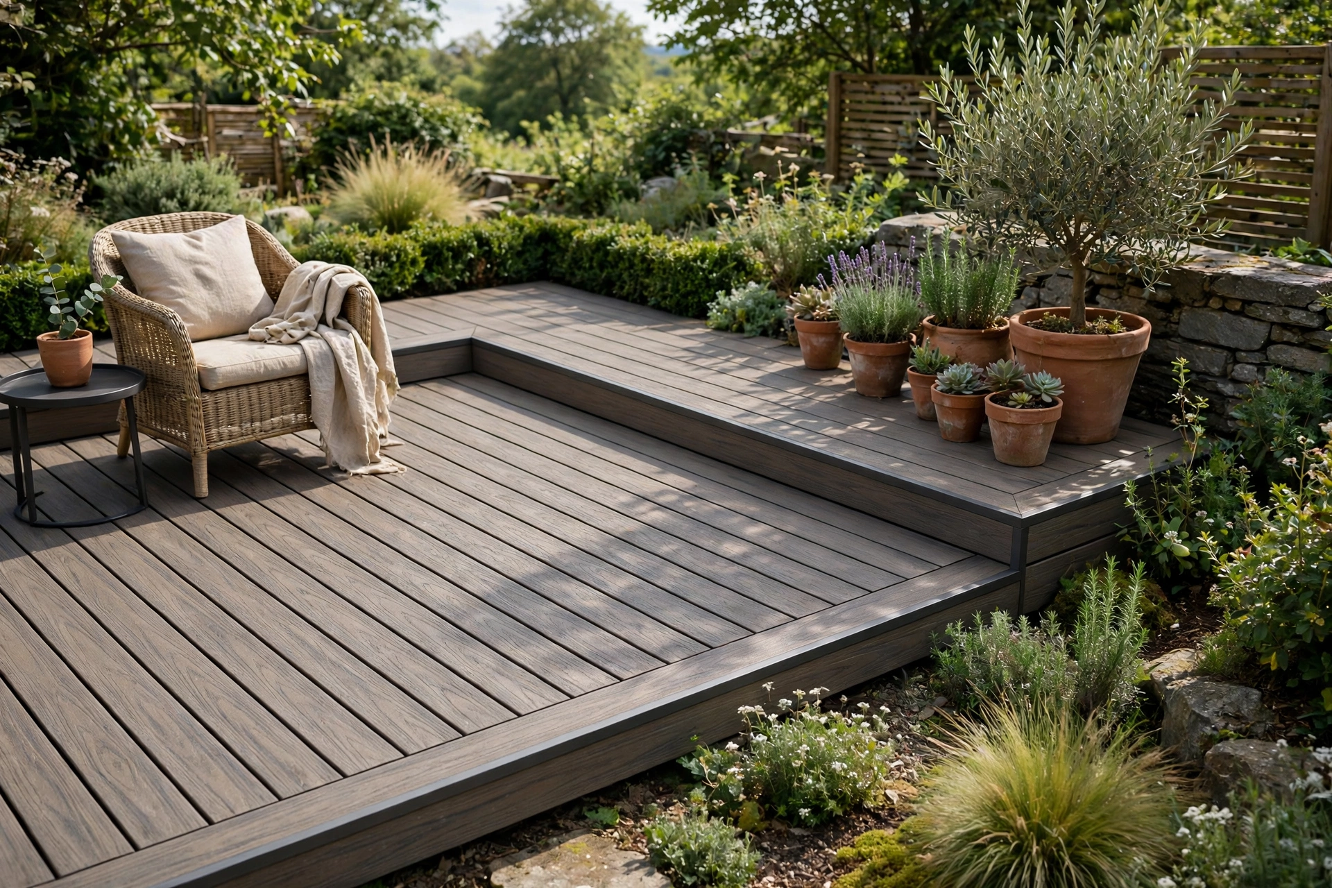 Composite decking widths for different deck shapes and patterns