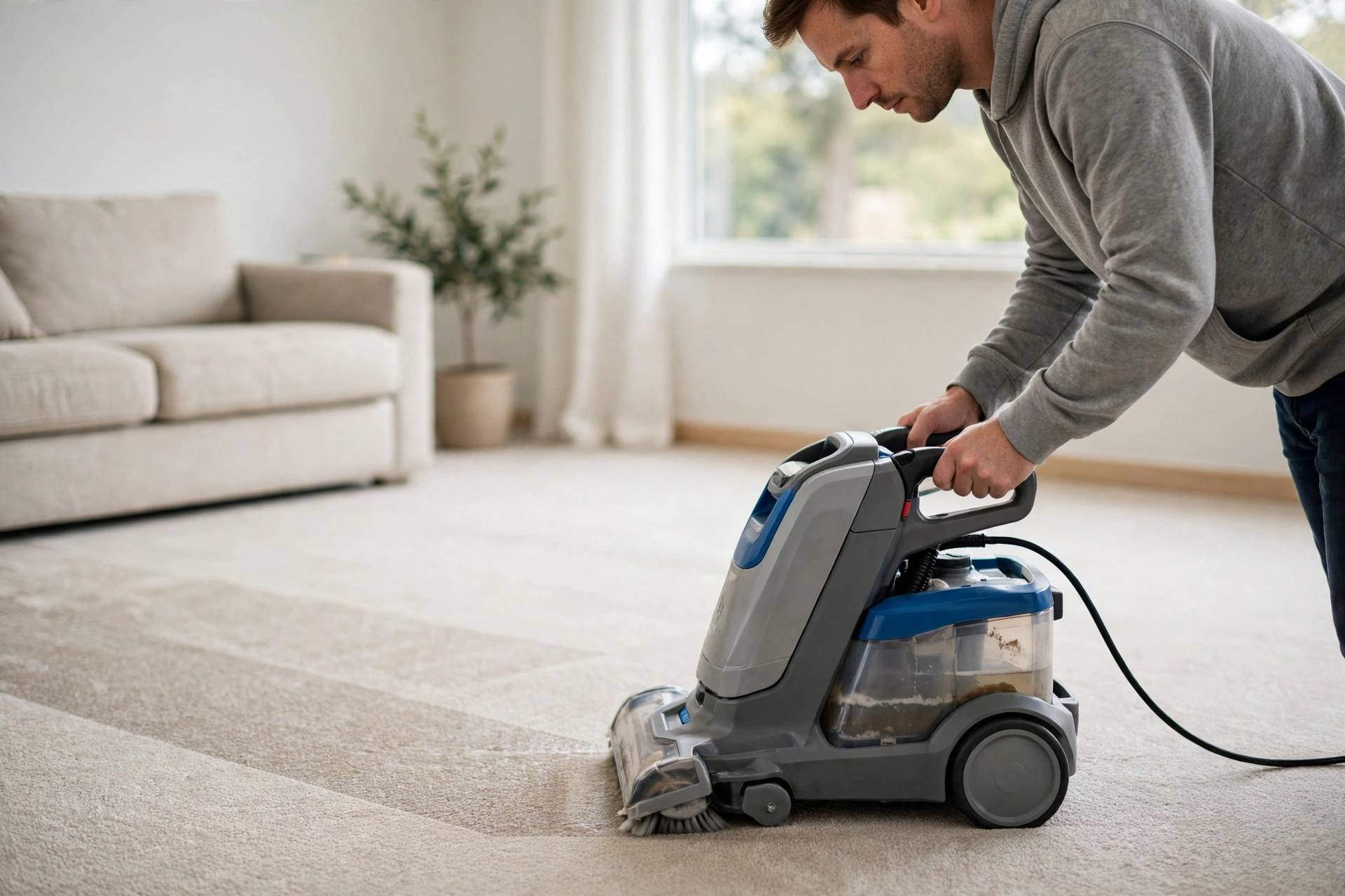 Using a carpet cleaner machine in slow overlapping passes.